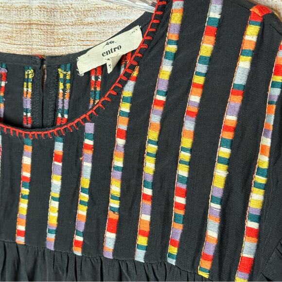 Boho Embroidered Short Sleeve Tiered Flare Dress - Picture 3 of 8